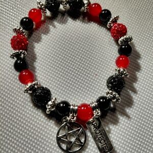 Pentagram Protected Rhinstone Beaded Bracelet Glass Beads